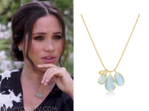 meghan markle, cbs news, oprah with meghan and harry, aqua pendant necklace