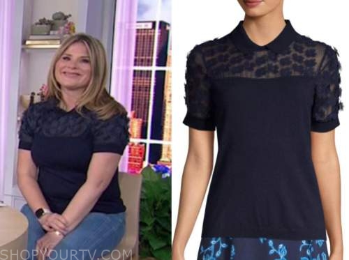 jenna bush hager, the today show, navy blue floral short sleeve sweater