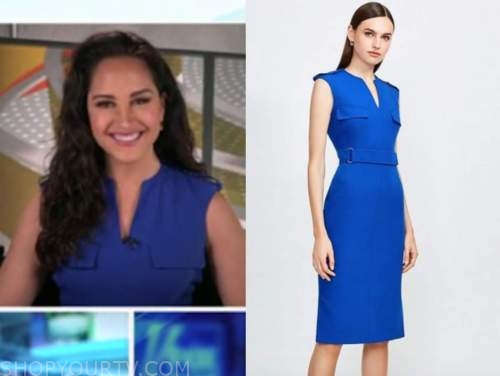 emily compagno, outnumbered, blue pencil dress