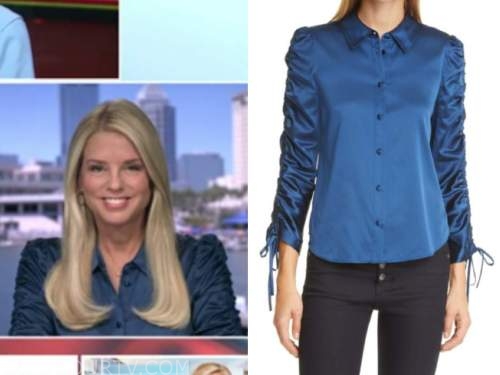 pam bondi, outnumbered, blue silk ruched shirt