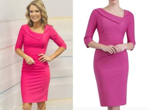 charlotte hawkins, good morning britain, hot pink folded neck dress