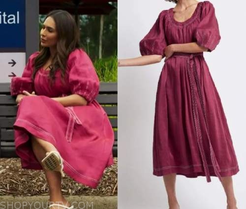 Neighbours: March 2021 Dipi's Pink Contrast Stitch Midi Dress | Shop ...