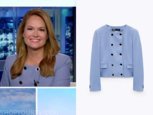 gillain turner, outnumbered, blue double breasted jacket