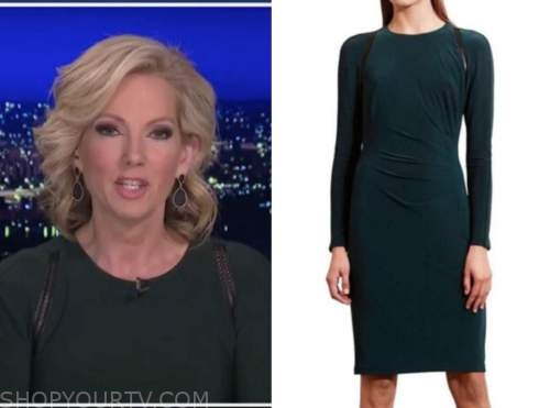 shannon bream, fox news at night, green leather trim dress