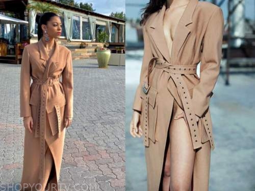 arica himmel, camel trench coat dress, the kelly clarkson show