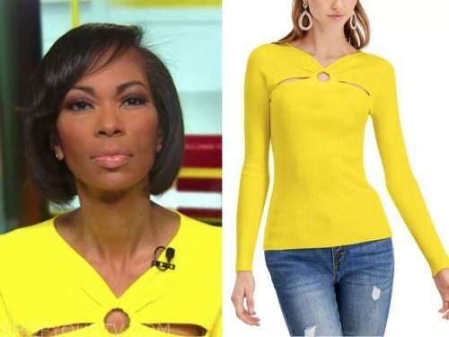 harris faulkner, outnumbered, yellow knit cutout top