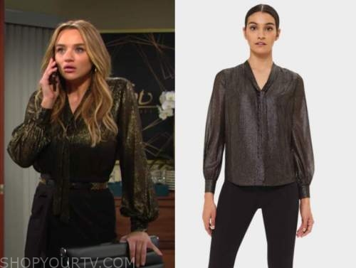 summer newman, hunter king, the young and the restless, gold metallic blouse