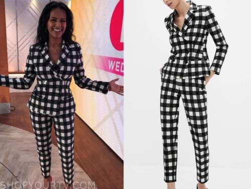 lorraine, ranvir singh, black and white check pant suit