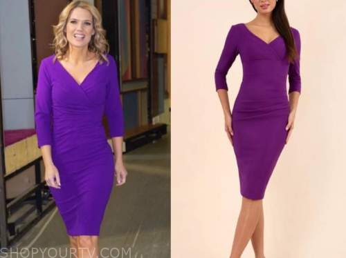 charlotte hawkins, good morning britain, purple pencil dress