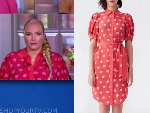 meghan mccain, the view, red and pink printed shirt dress