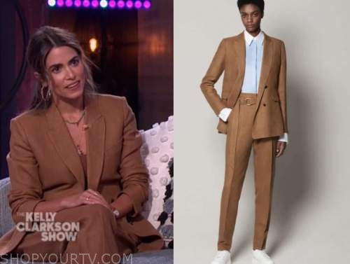 nikki reed, the kelly clarkson show, camel brown pant suit