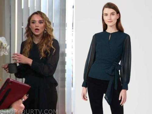 summer newman, hunter king, green blouse, the young and the restless