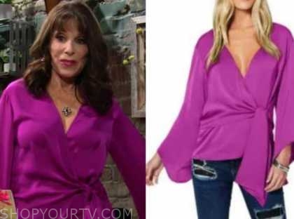 kate linder, esther valentine, the young and the restless, magenta pink wrap top