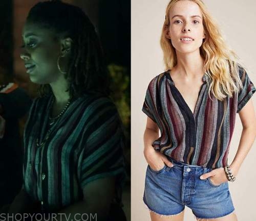 Good Trouble: Season 3 Episode 10 Malika's Short Sleeve Stripe Top ...