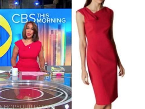 CBS This Morning: May 2021 Gayle King's Red Asymmetric Sheath Dress ...