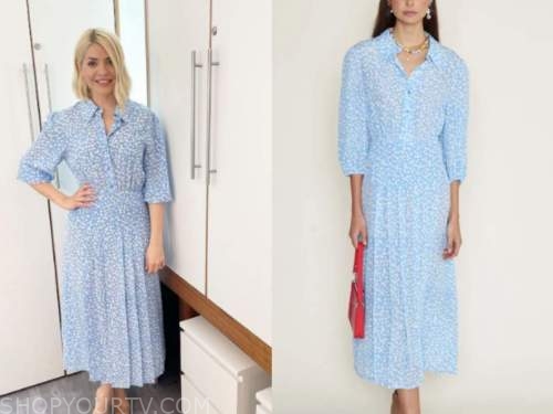 This Morning: May 2021 Holly Willoughby's Blue and White Floral Midi ...