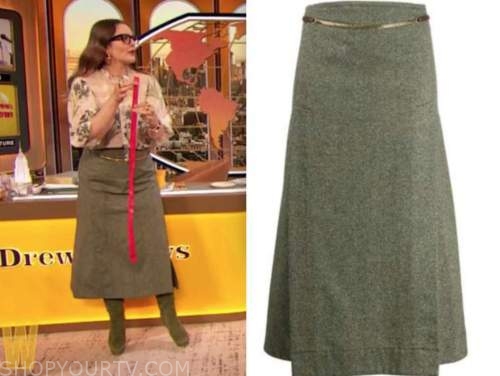 drew barrymore, drew barrymore show, green chain skirt