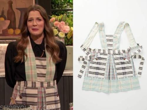drew barrymore, drew barrymore show, green plaid apron