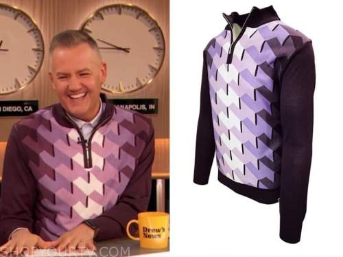 ross mathews, drew barrymore show, purple geometric sweater