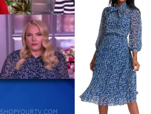 meghan mccain, the view, blue dot pleated tie neck dress