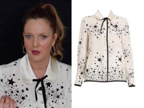 drew barrymore, drew barrymore show, black and white star print top