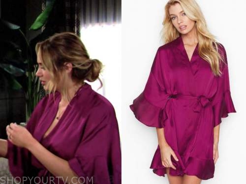summer newman, hunter king, the young and the restless, pink satin ruffle robe