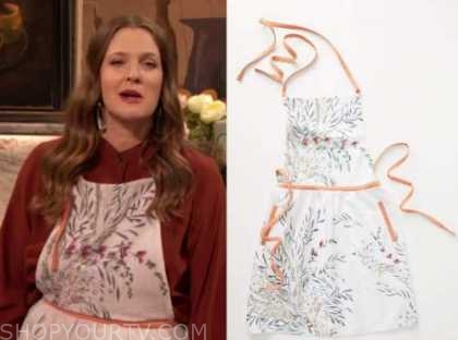 drew barrymore, drew barrymore show, white floral apron
