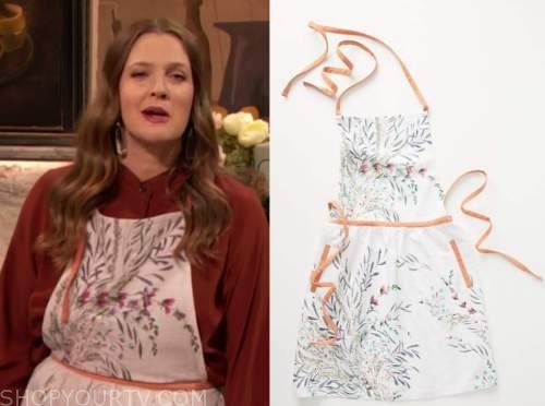 drew barrymore, drew barrymore show, white floral apron