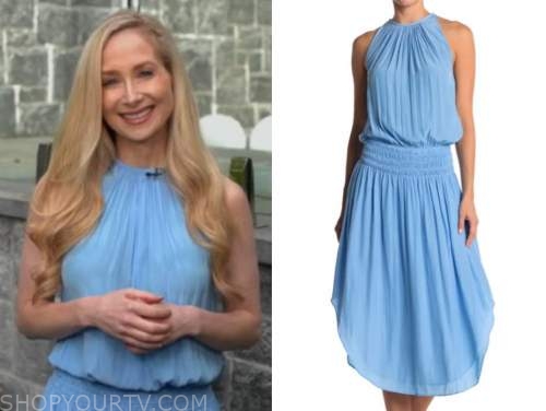 dr. whitney bowe, blue halter smocked waist dress, good morning america