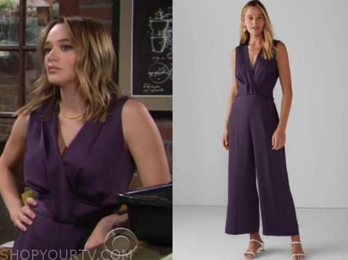 summer newman, hunter king, the young and the restless, purple jumpsuit
