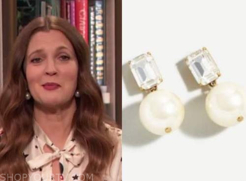 drew barrymore, drew barrymore show, pearl crystal drop earrings