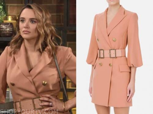summer newman, hunter king, the young and the restless, peach double breasted blazer dress