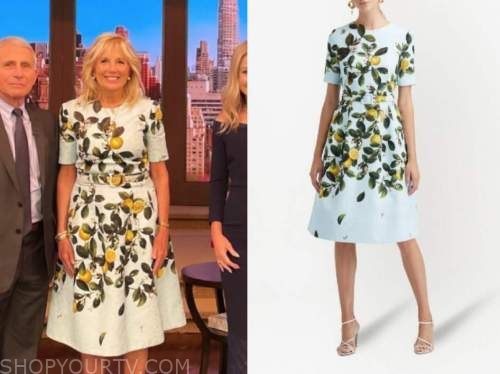 dr. jill biden, live with kelly and ryan, blue lemon print dress