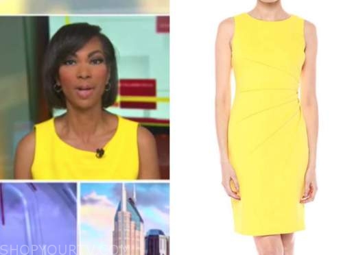 harris faulkner, outnumbered, yellow sheath dress