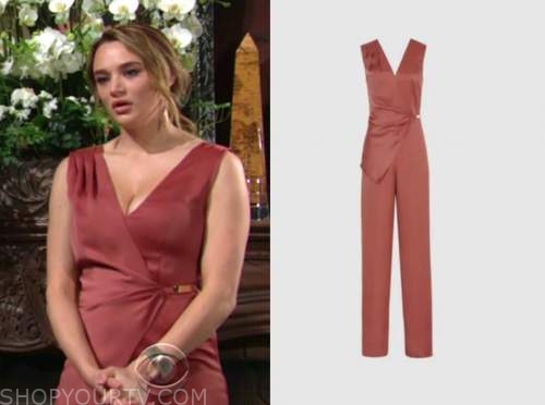 summer newman, hunter king, the young and the restless, rust wrap satin jumpsuit