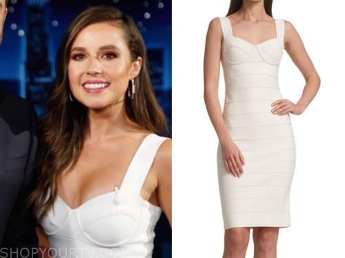 katie thurston, the bachelorette, jimmy kimmel live, white bandage dress