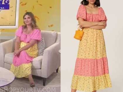 jenna bush hager, the today show, pink and yellow colorblock maxi dress
