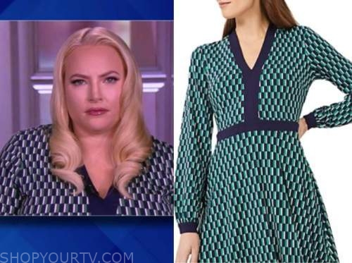 meghan mccain, the view, green and blue geometric dress