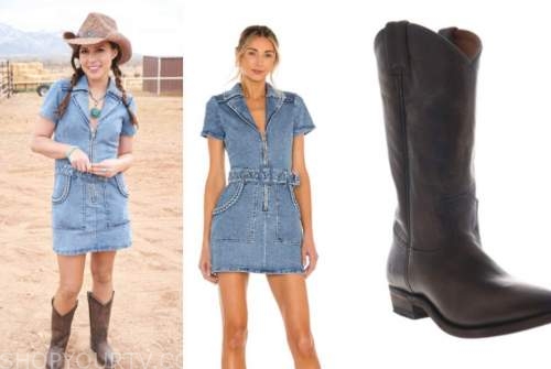 katie thurston, the bachelorette, denim dress, brown boots