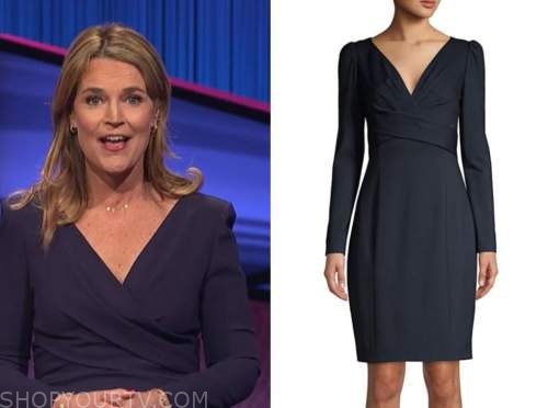 savannah guthrie, jeopardy, navy blue sheath dress