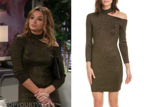 summer newman, hunter king, the young and the restless, gold metallic knit dress