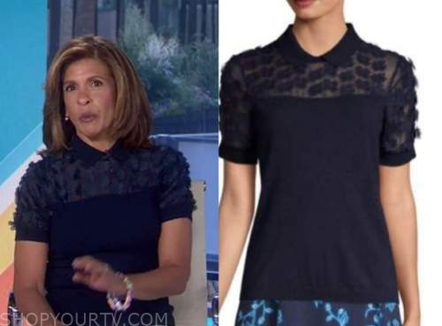 hoda kotb, the today show, navy blue floral collar short sleeve sweater