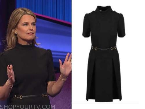 Jeopardy: June 2021 Savannah Guthrie's Black Mock Neck Belted Dress ...