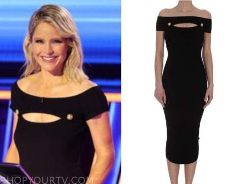 the chase, sara haines, black knit off-the-shoulder dress