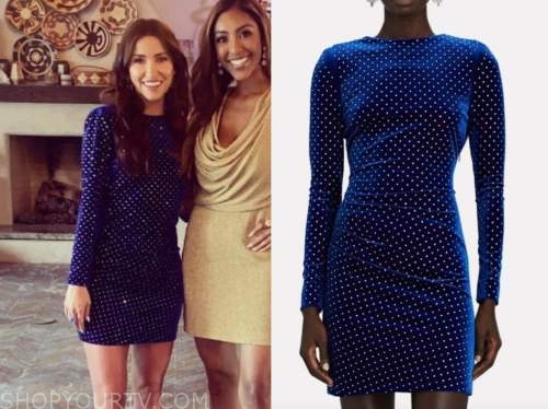 kaitlyn bristowe, the bachelorette, blue rhinestone embellished velvet dress