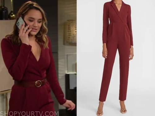 summer newman, hunter king, red blazer jumpsuit, the young and the restless