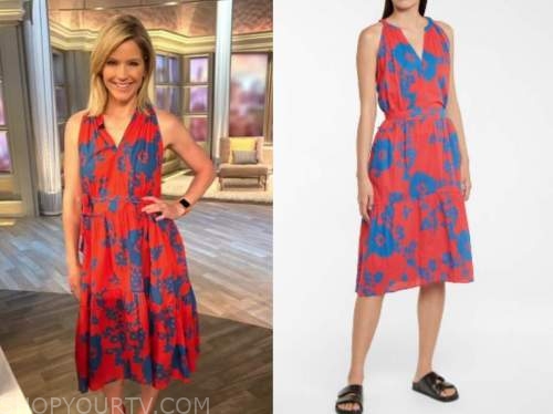 sara haines, the view, red and blue floral dress