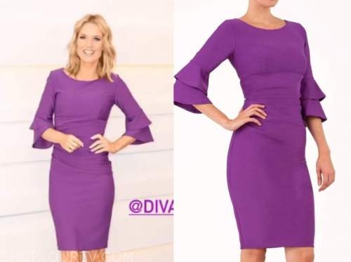 charlotte hawkins, good morning britain, purple bell sleeve tiered dress