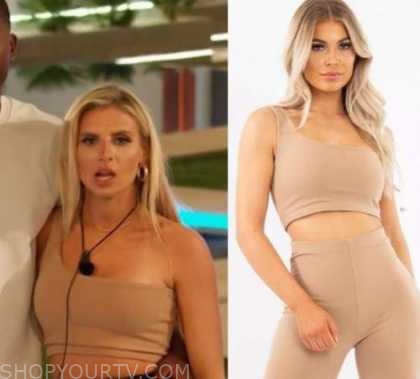 Love Island Season 7 Episode 2 Chloes Nude One Shoulder Crop Top Fashion, Clothes, Outfits and Wardrobe on Shop Your TV image