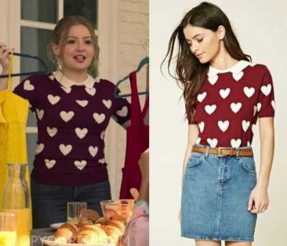 Love Victor: Season 2 Episode 10 Lake's Maroon Heart Print Collared ...